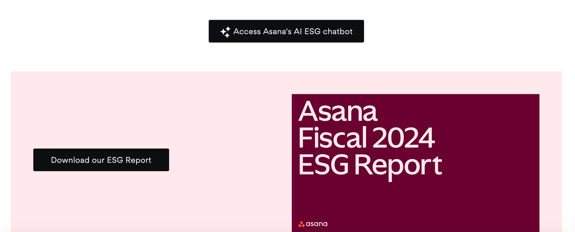 Screenshot of Asana's investor relations ESG page where viewers can access Asana's AI ESG chatbot