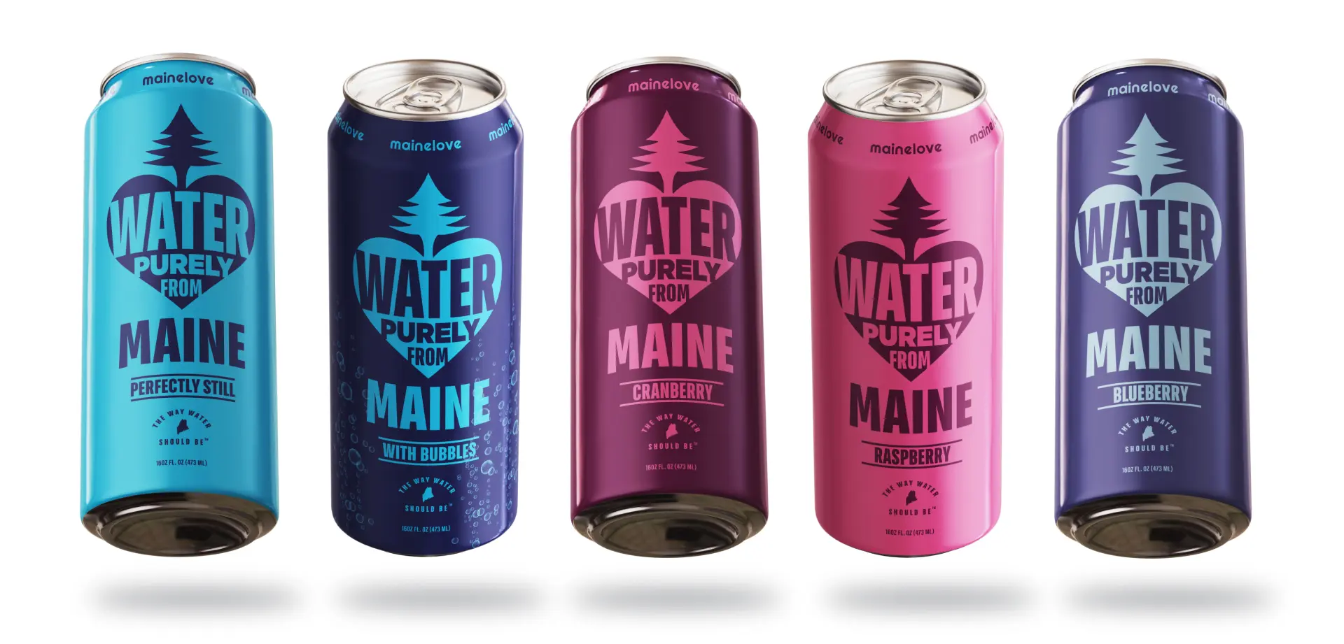 Cans of water from the brand mainelove